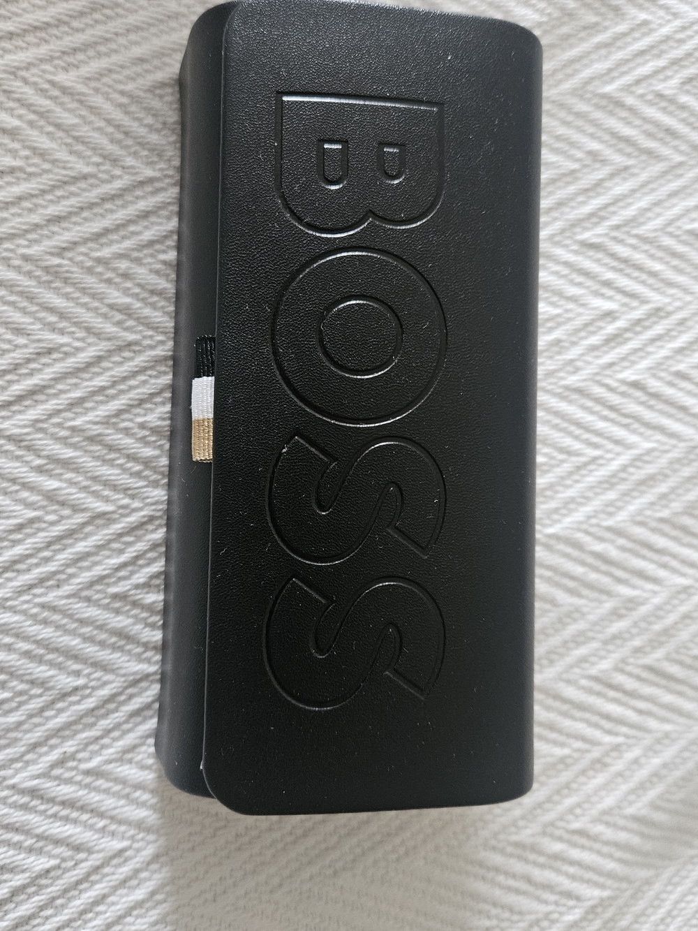 Boss Black Embossed Leather Sunglasses Case with Tan Cleaning Pouch